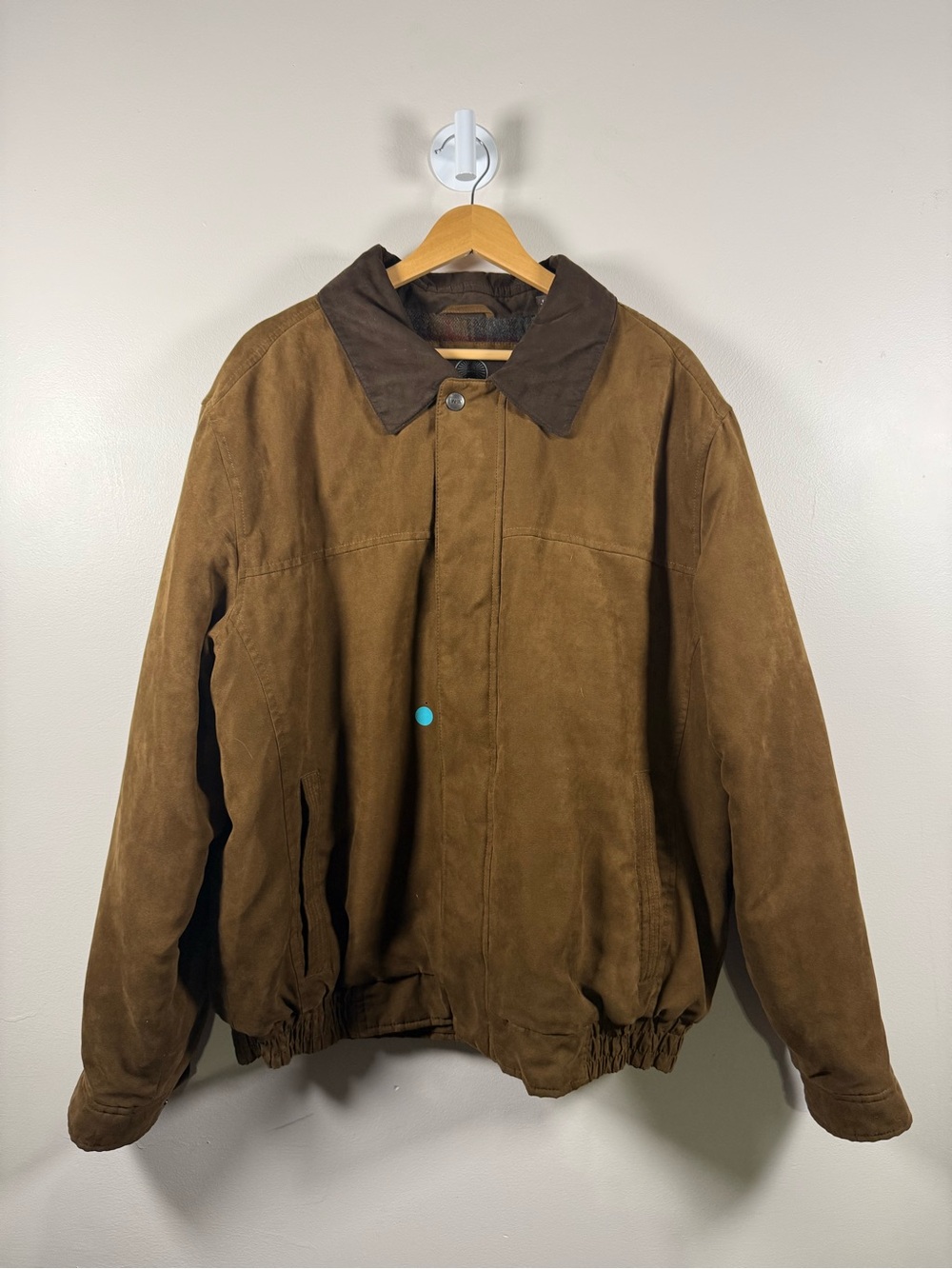 Weatherproof Brown Suede Bomber Jacket with Dark Brown Collar